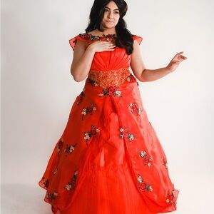 Elegant Floral Red Evening Gown